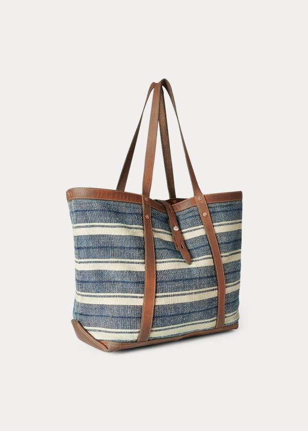 Bolsos De Mano Ralph Lauren Hombre Azules / Marrom - Striped Canvas - XWKJB7128